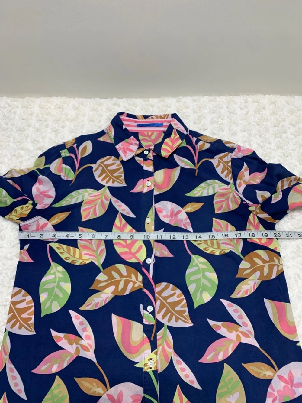 J. McLaughlin Lois Navy Botanical Print !00% Cotton Shirt Sz M